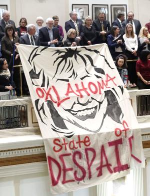 Video: Protests erupt after Gov. Fallin's State of the State speech