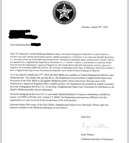 Schools get hoax letter on Bible mandate from Ryan Walters