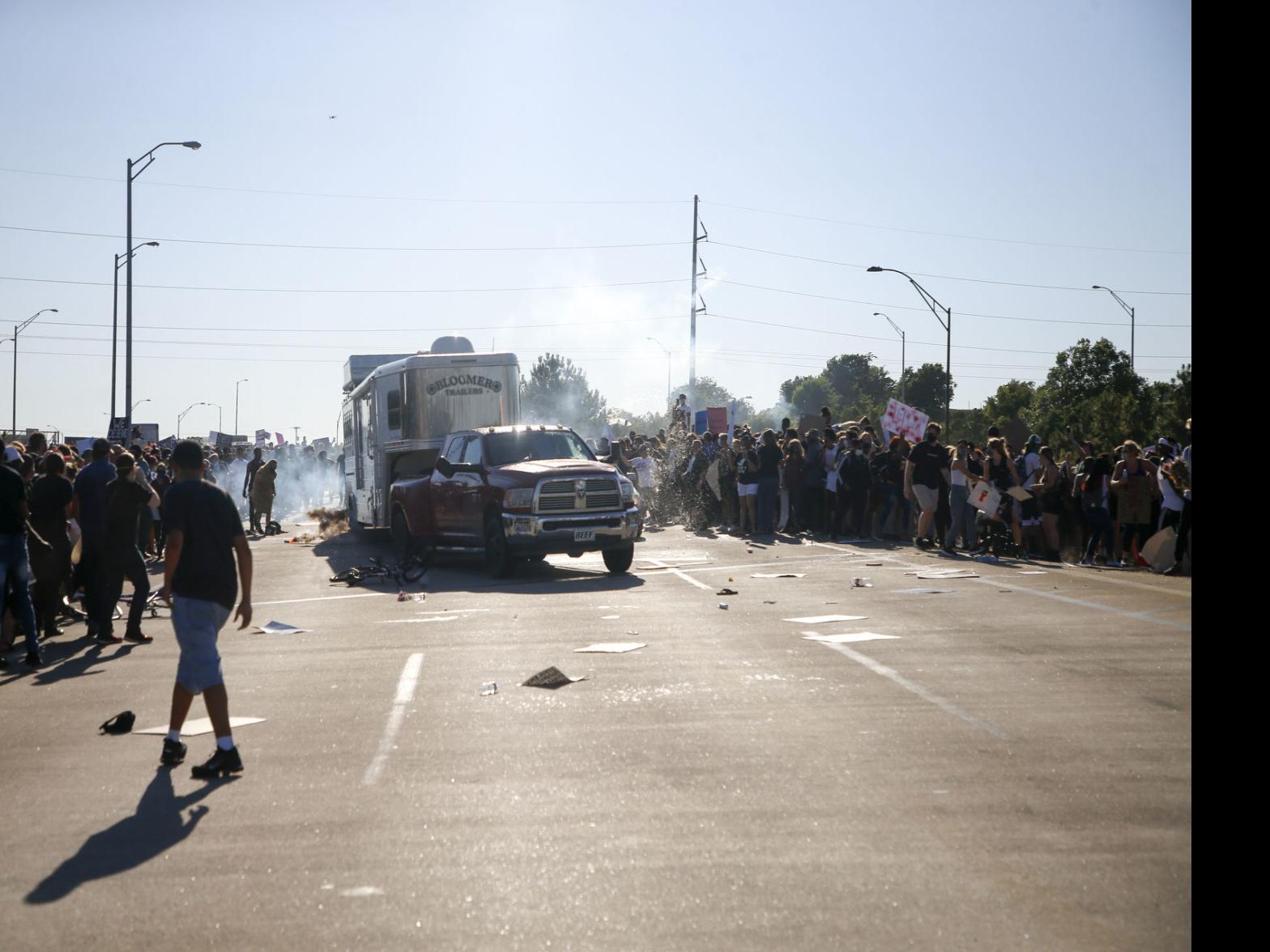 Pickup Rolls Through Protesters Gathered On Interstate 244 State Troopers Questioning Driver Local News