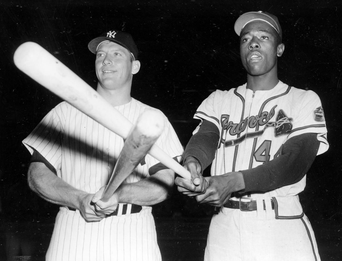 Roger Maris poses with Mickey Mantle in their NY Yankee's uniforms