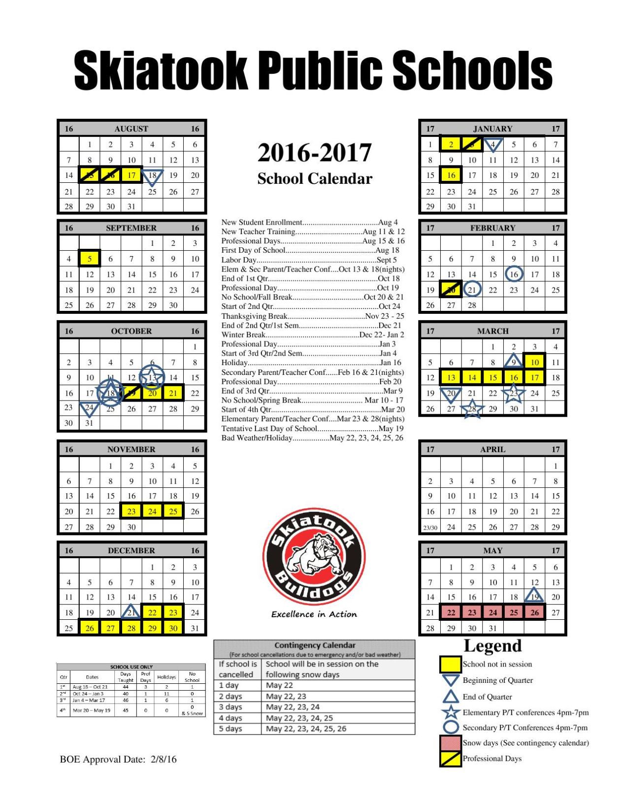 2016 2017 Skiatook Public Schools calendar