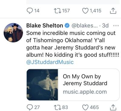 Blake Shelton tweet about Jeremy Studdard
