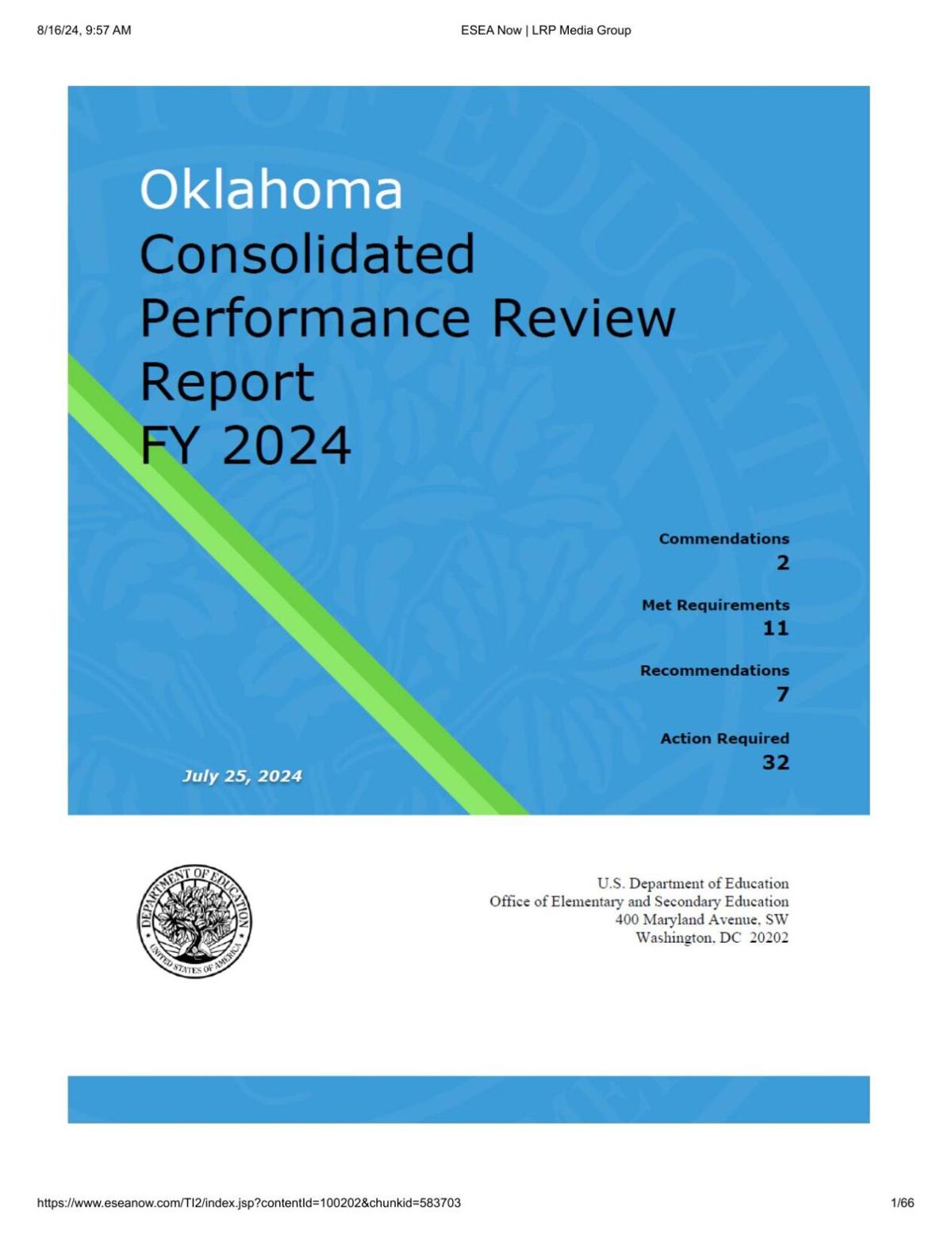 Oklahoma Consolidated Performance Review Report FY 2024