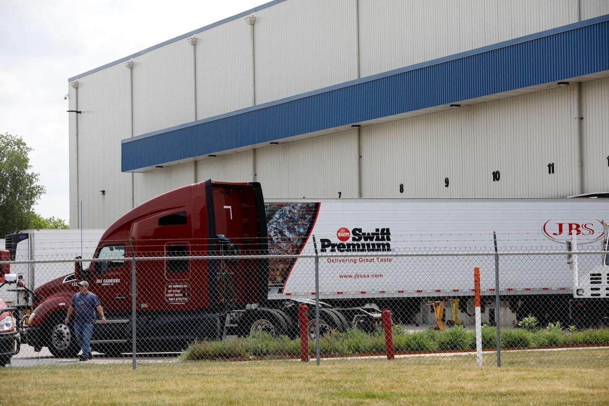 The JBS meat placing plant is viewed in Plainwell, Michigan on June 2, 2021.