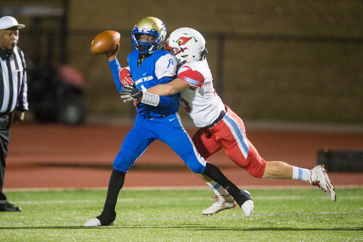 High school football Collinsville linebacker Trent Brown takes the