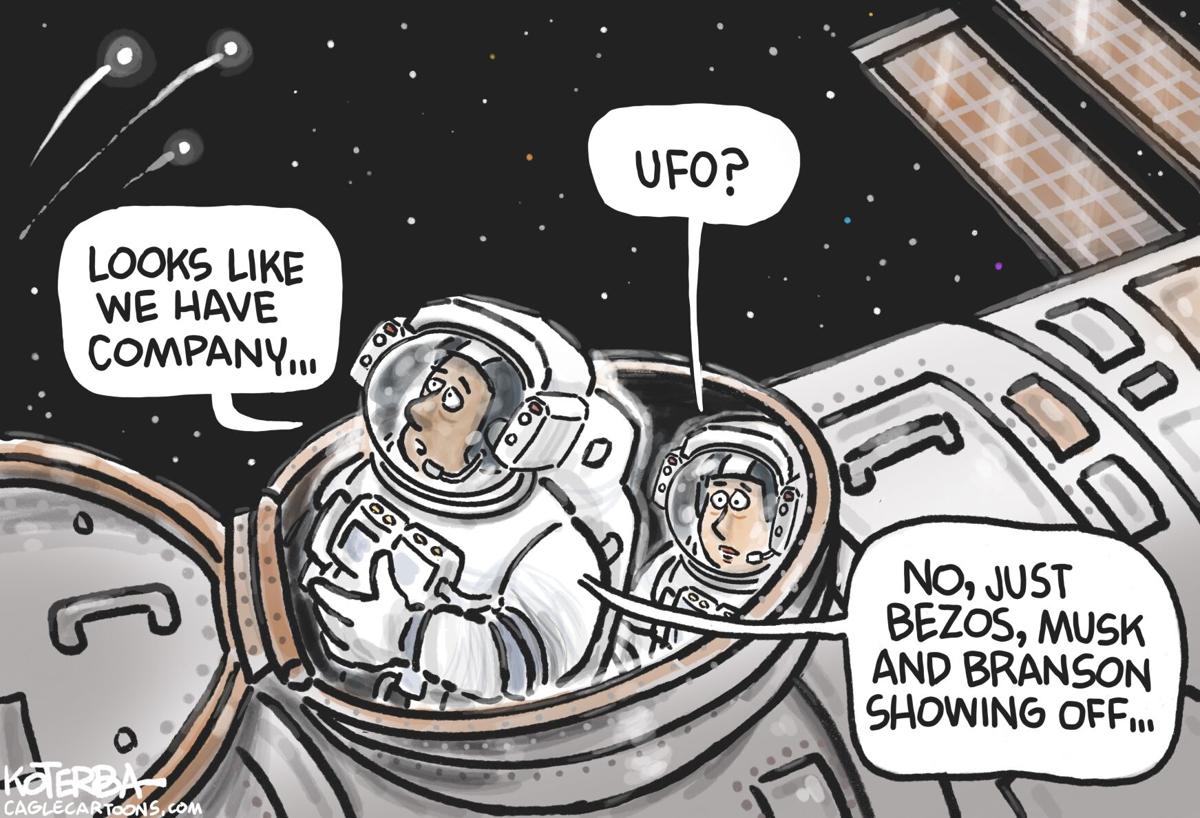 Cartoon: Bezos, Musk and Branson in Space by Jeff Koterba