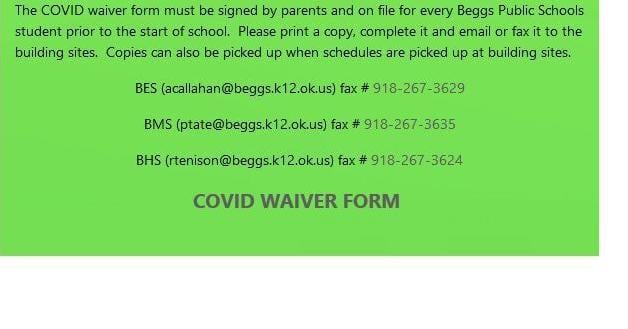Beggs Public Schools Requiring Parents To Sign Covid 19 Liability Waiver State Officials Say Such Forms Not Appropriate Or Allowable Education Tulsaworld Com