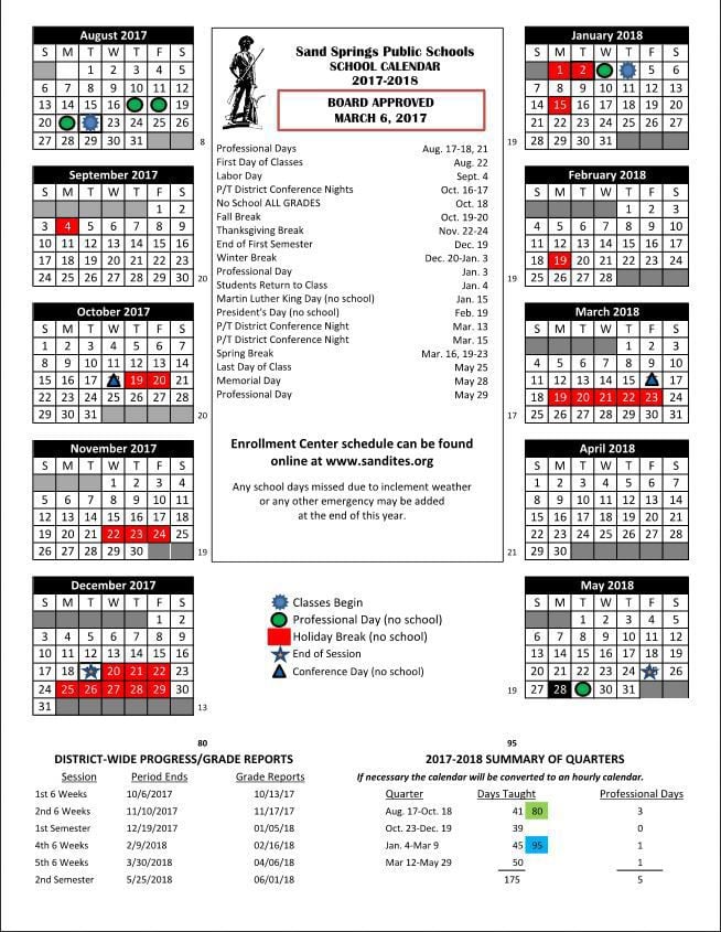 201718 Sand Springs School Calendar Schools