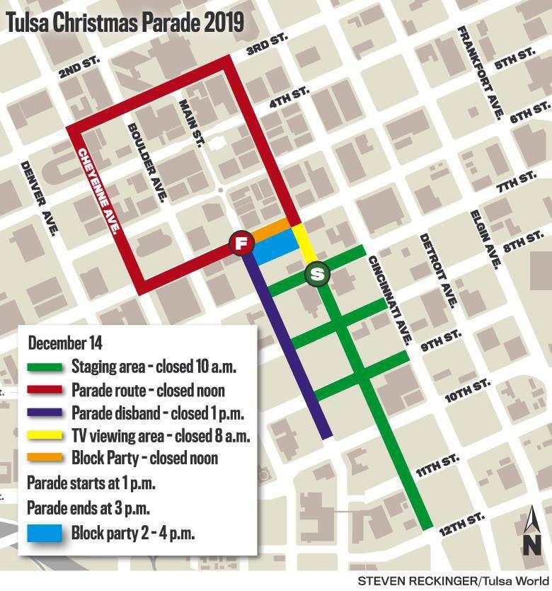 See the Tulsa Christmas Parade route. The parade starts at 1 p.m