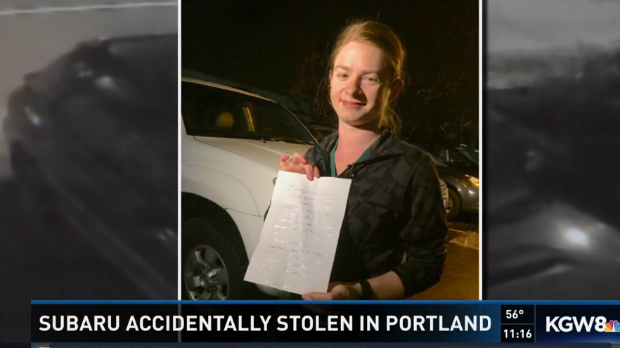 Portland woman's stolen car returned with note, gas money and a crazy story