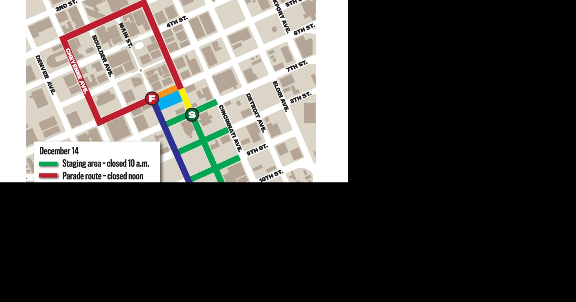 See the Tulsa Christmas Parade route. The parade starts at 1 p.m. Saturday.