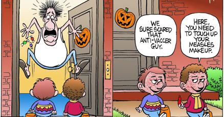 Bruce Plante Cartoon: Anti- vaccine halloween trick