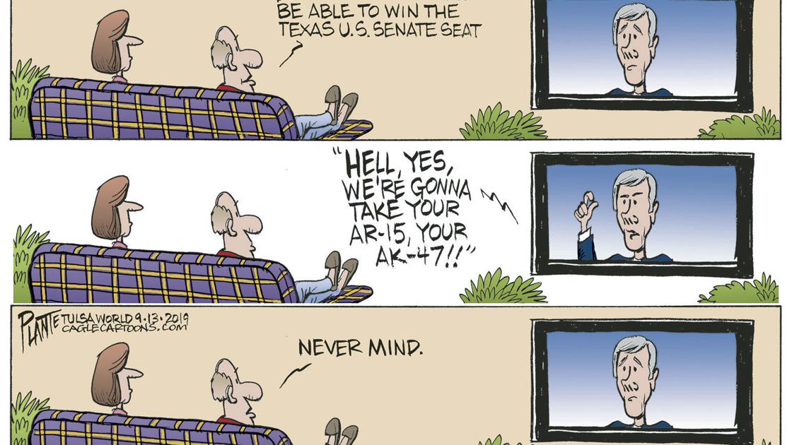 Image result for beto to take guns away cartoon