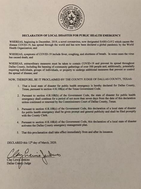 Dallas County Declares State Of Emergency 5 Additional Covid 19