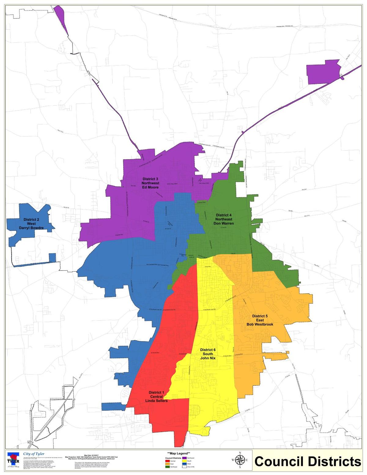 Tyler City Limits Map Map Of Tyler City Council Districts | | Tylerpaper.com