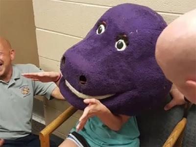 Teen Trapped In Barney Costume For 45 Minutes After Sleepover Prank Goes Wrong National Tylerpaper Com