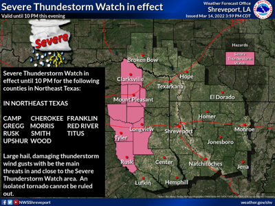 Severe thunderstorm watch issued for Smith, other East Texas ...
