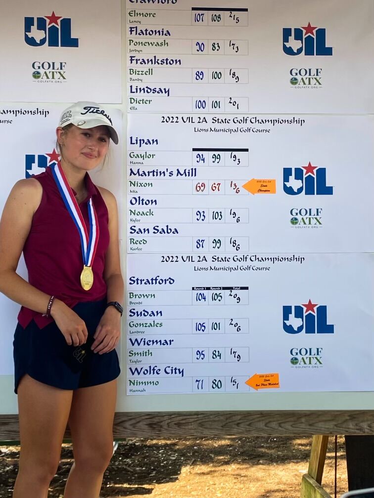 UIL Girls Golf: Martin's Mill's Mia Nixon wins third state