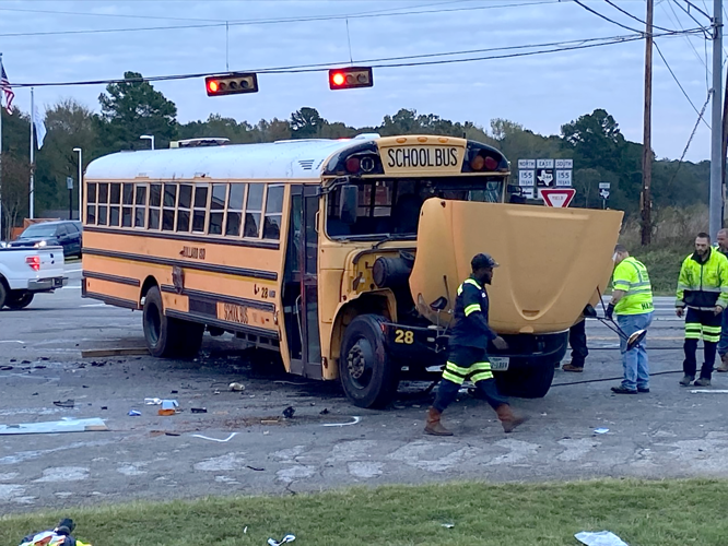 Crash knocks over Bullard ISD bus; two students taken by parents to