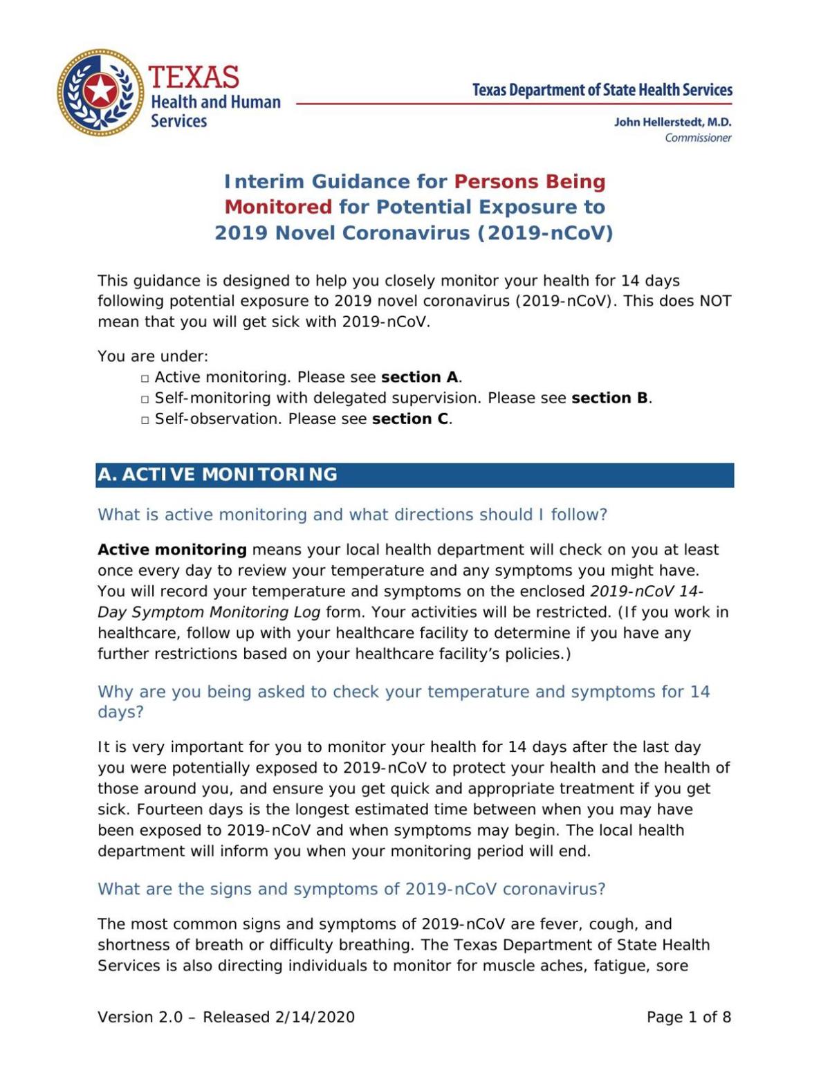 Interim Guidance For Persons Being Monitored For Potential