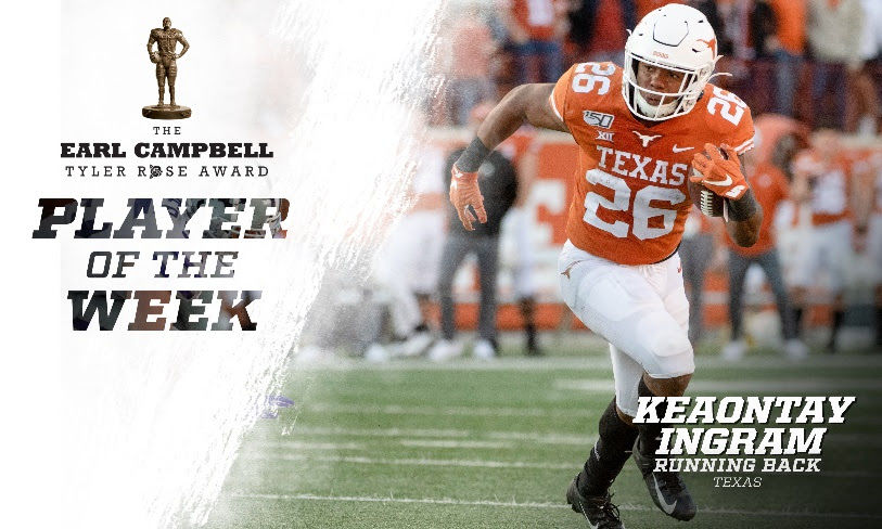 Earl Campbell Tyler Rose Award: Texas RB Keaontay Ingram named National  Player of the Week, College