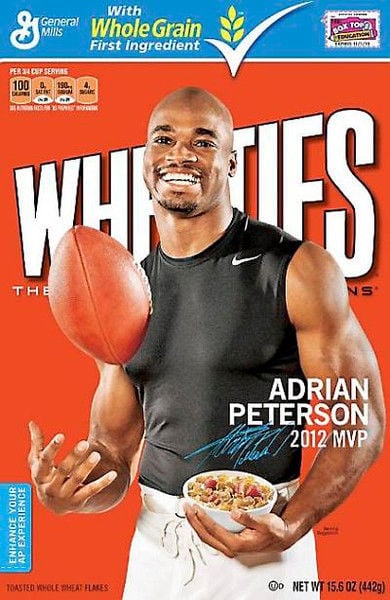Peterson appearing on Wheaties box, Pro