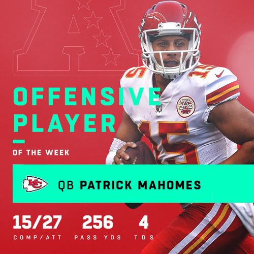 Patrick Mahomes named AFC Offensive Player of the Week