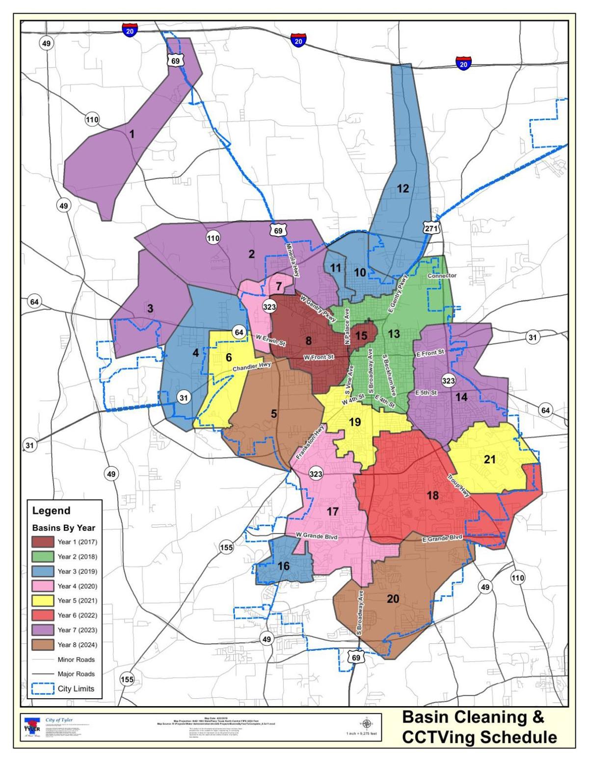 Tyler City Limits Map Map Of Tyler Sewer Basins | | Tylerpaper.com