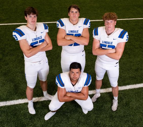 Lindale Offensive Line: Ethan Heller (63), Will Hutchens (52), Cory Watts (53) and Trey Mazratian (65)