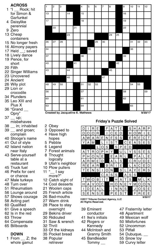 September 30 October 1 Crossword Crosswords Union Bulletin Com