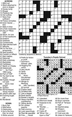 March 23 Crossword | Crosswords | union-bulletin.com