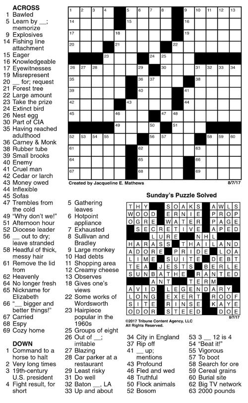 August 7 Crossword Crosswords Union Bulletin Com