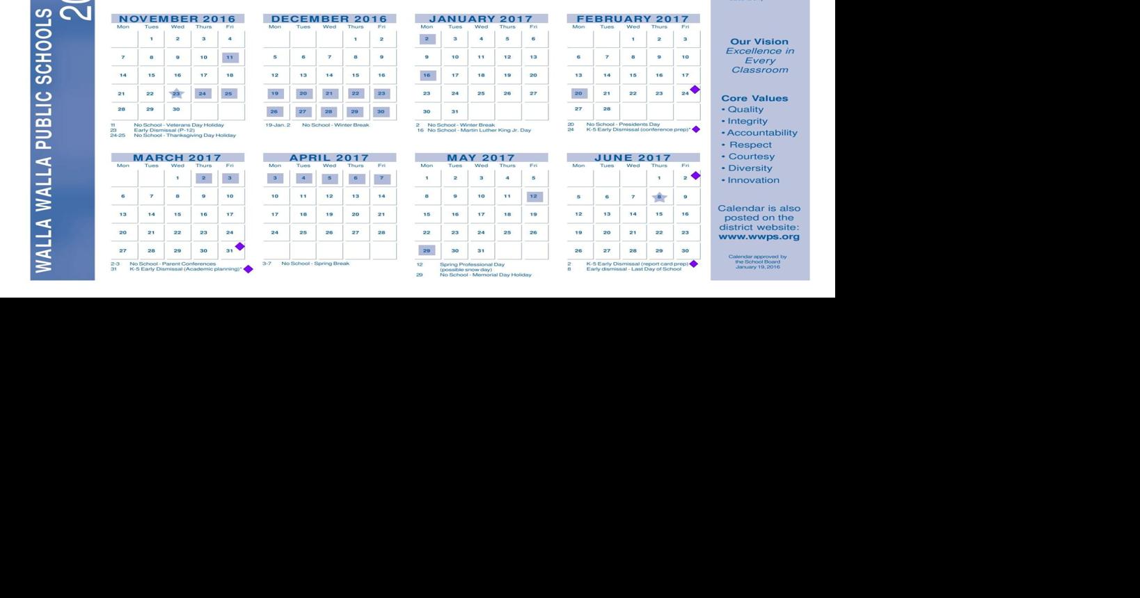 Walla Walla Public Schools Calendar 2016-17 | Education | union-bulletin.com