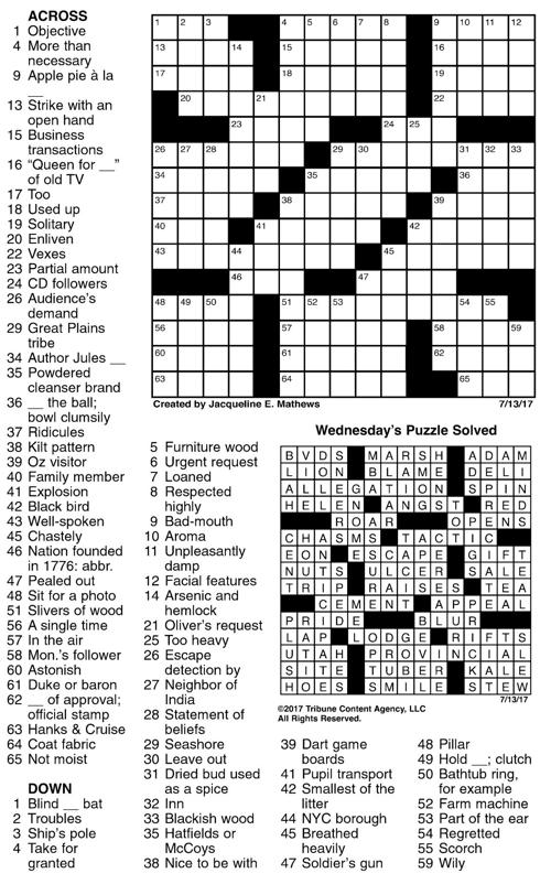 July 13 Crossword Crosswords Union Bulletin Com