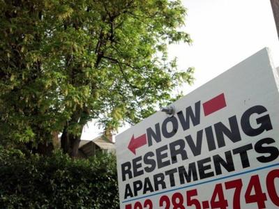 A sign advertises apartments for rent in North Portland. LC- Elliot Njus/The Oregonian