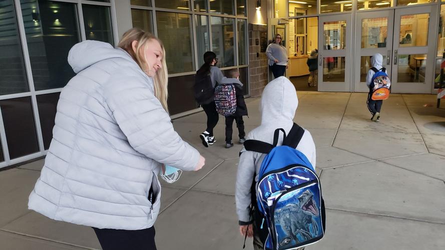 Students arrive at Davis Elementary School in College Place on first unmasked day in two years