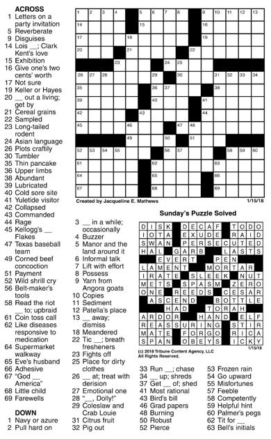 January 15 Crossword Crosswords Union Bulletin Com