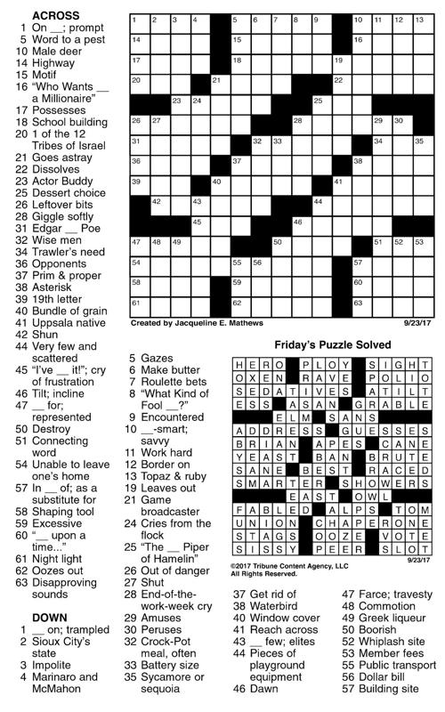 September 23-24 crossword | Crosswords | union-bulletin.com