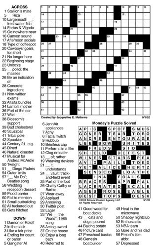 Sept. 1 crossword | | union-bulletin.com