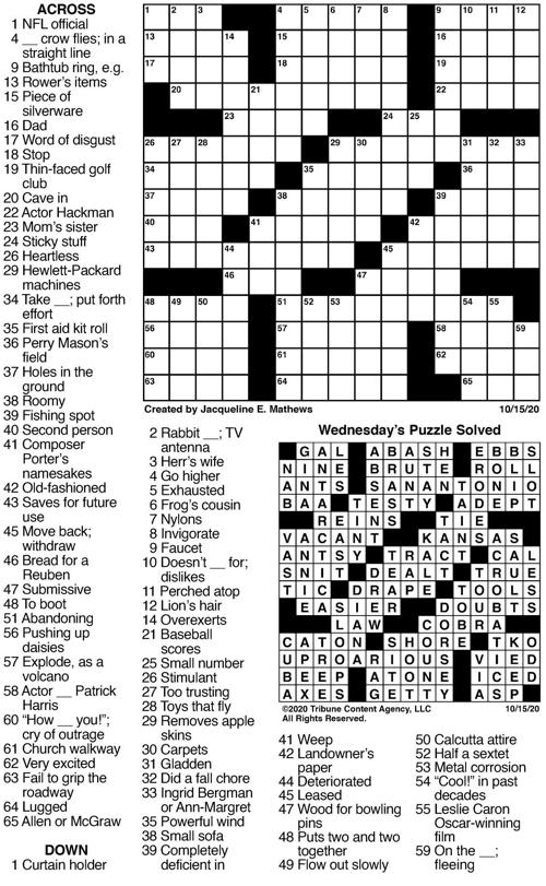 Oct 15 crossword | Crosswords | union-bulletin.com