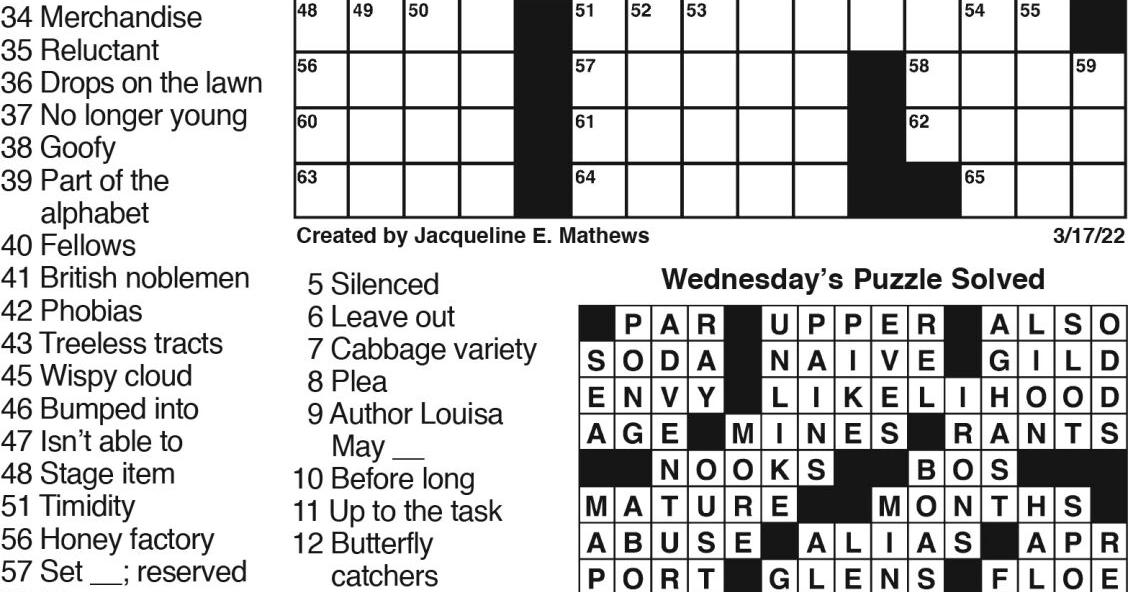 March 17 Crossword | Crosswords | union-bulletin.com