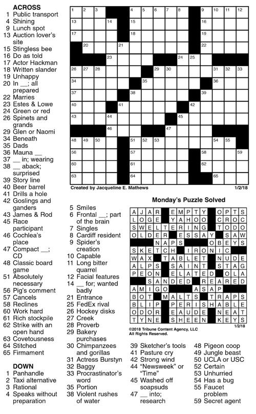 January 2 crossword | Crosswords | union-bulletin.com