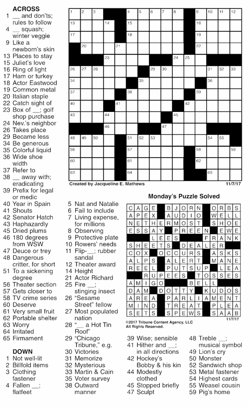 November 7 Crossword Crosswords Union Bulletin Com