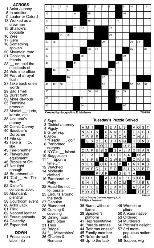 July 18 Crossword Jpg Crosswords Union Bulletin Com