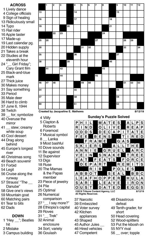 August 12 crossword.jpg | Crosswords | union-bulletin.com