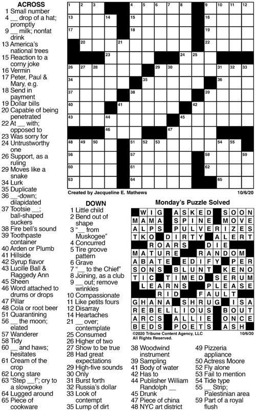 Oct 6 crossword | Crosswords | union-bulletin.com