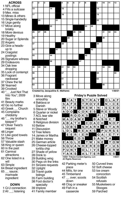 Jan. 31 crossword | Crosswords | union-bulletin.com