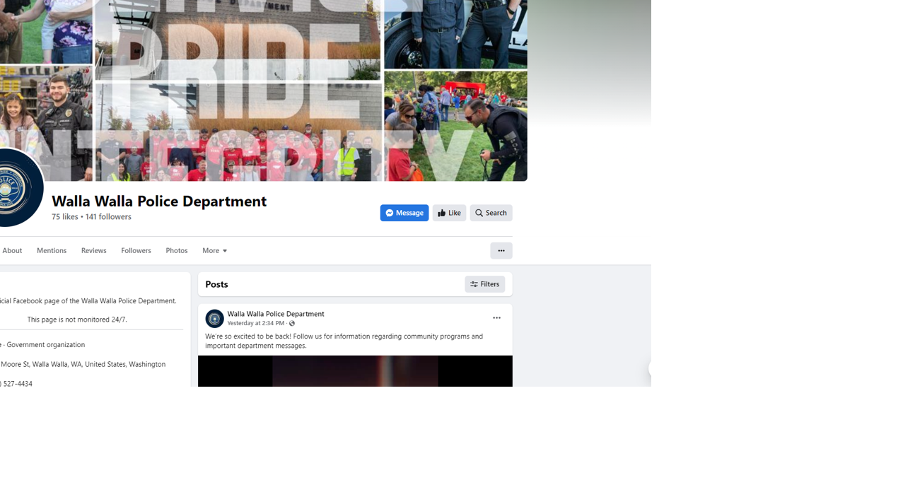 Walla Walla Police Department returns to Facebook Courts And Crime