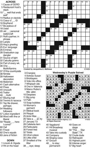 Jan. 13 Crossword | Crosswords | union-bulletin.com