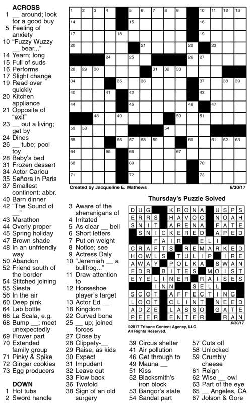 June 30 Crossword Crosswords Union Bulletin Com